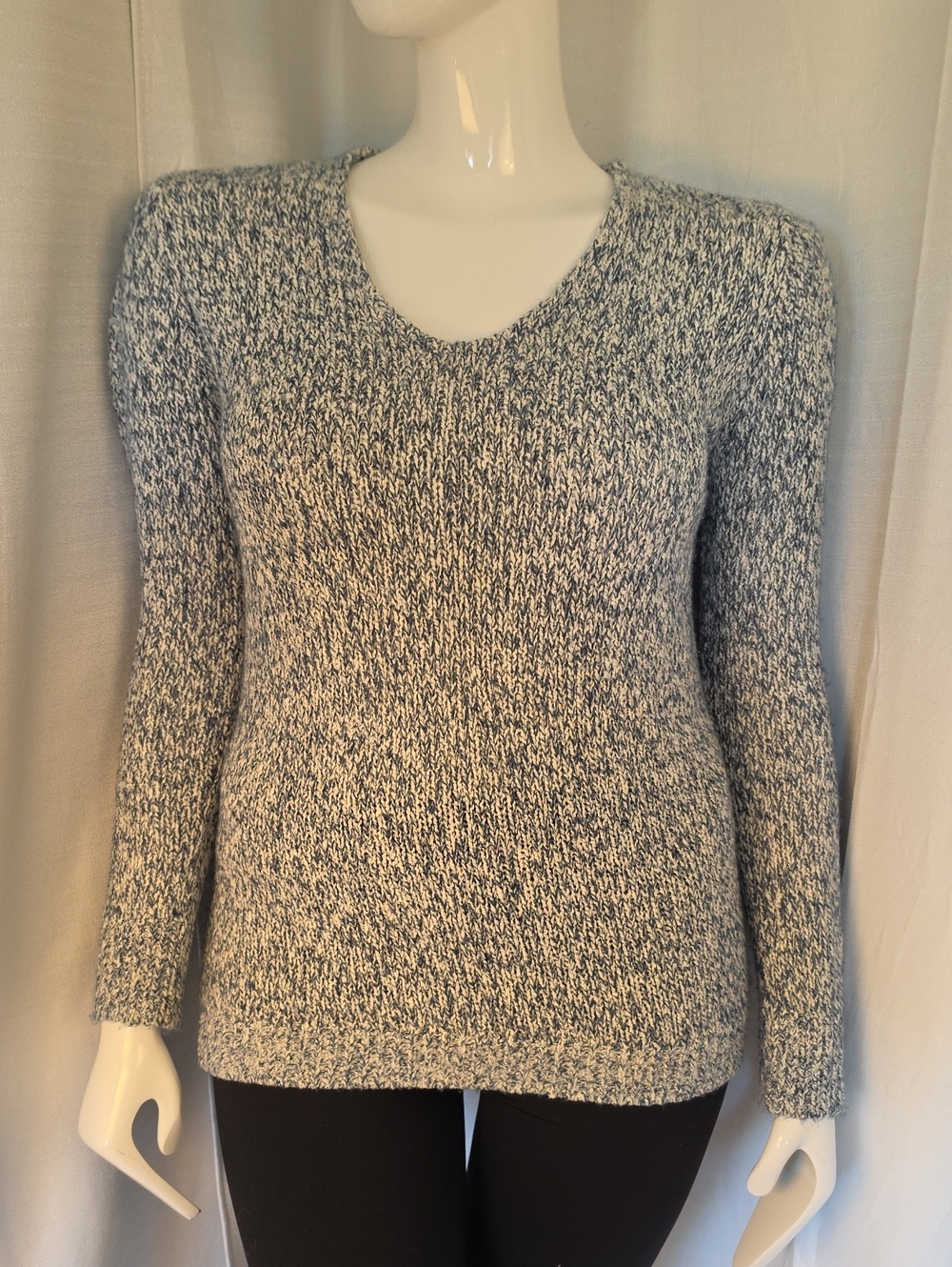 Loft 70% Cotton Blend Marled Blue & White V-Neck Pullover Sweater Size Medium
